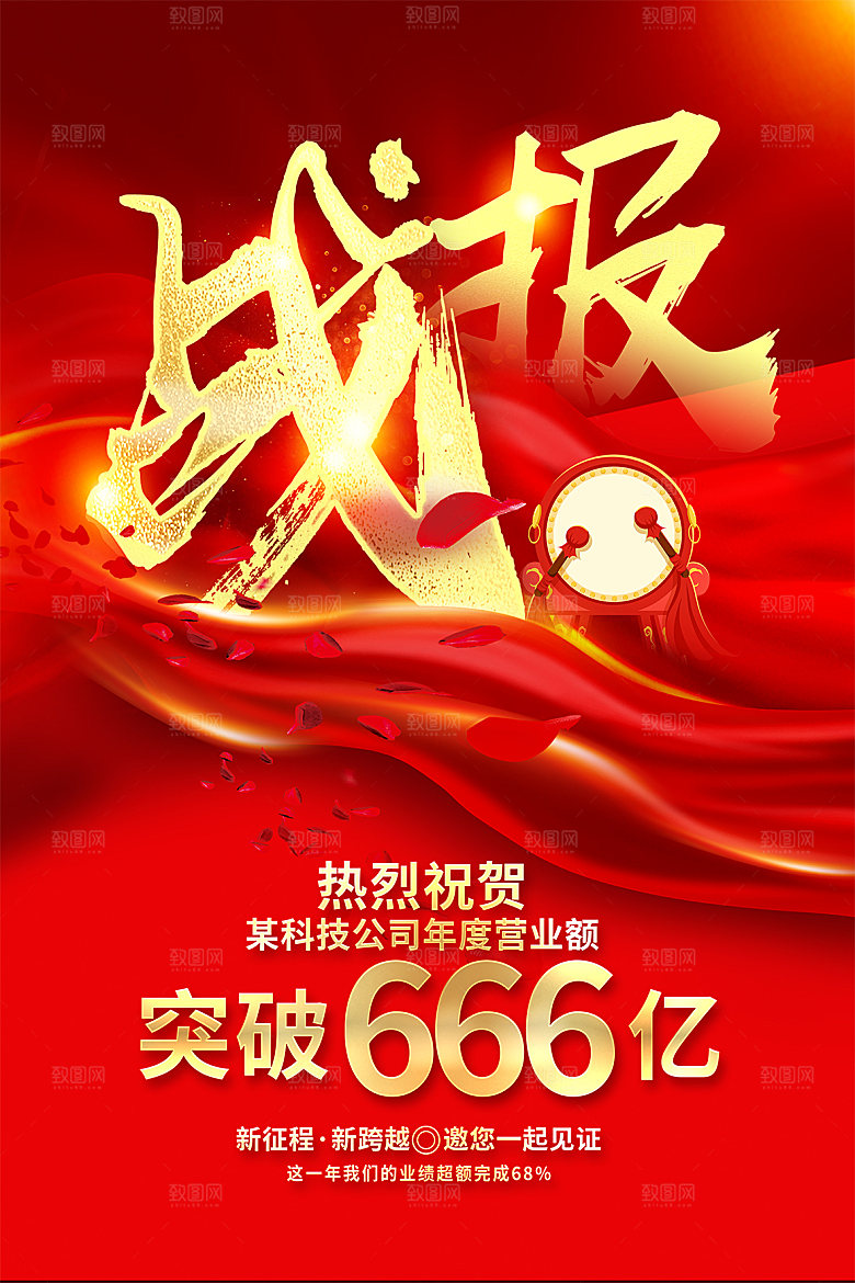 年终红色喜庆战报喜报海报