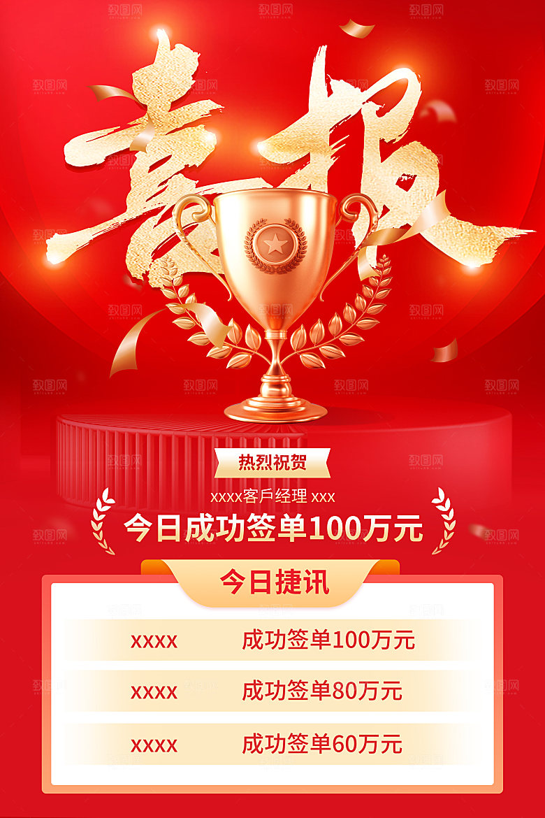 年终红色喜庆战报喜报海报