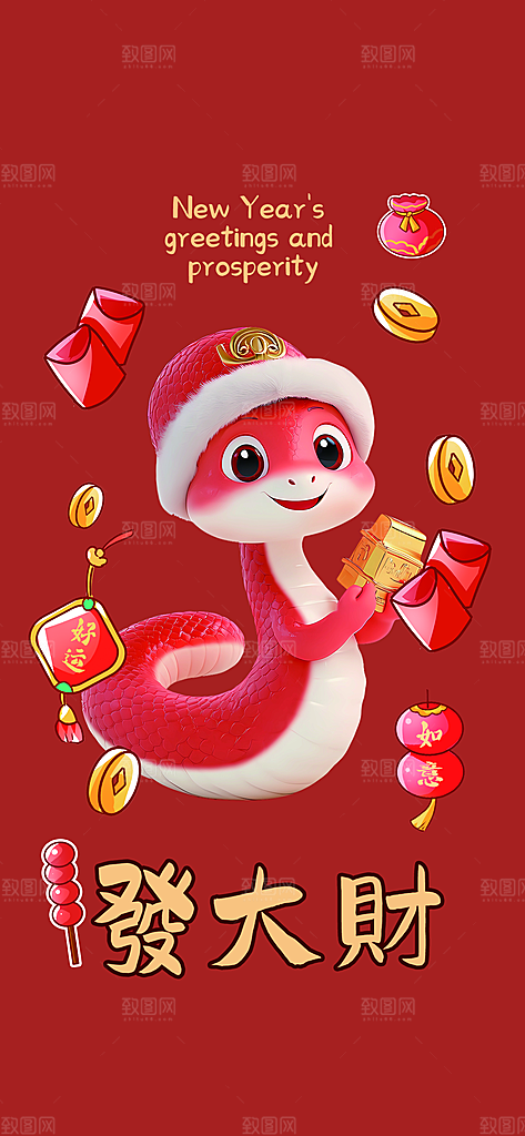 新年春节新春快乐蛇年海报