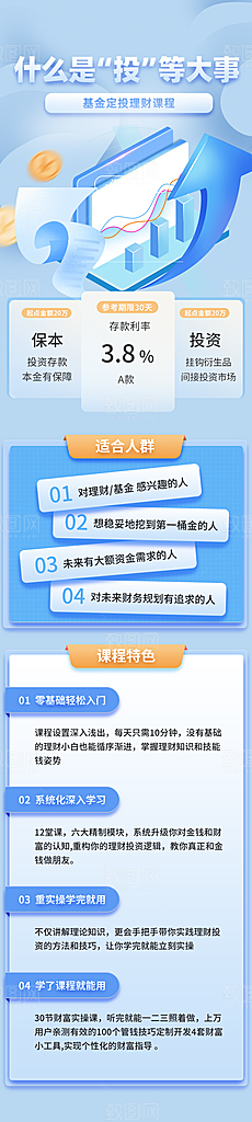 蓝色2.5D金融理财定投H5长图