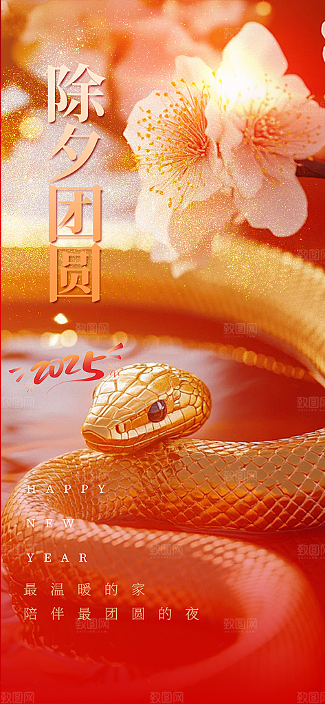 蛇年除夕团圆喜庆海报