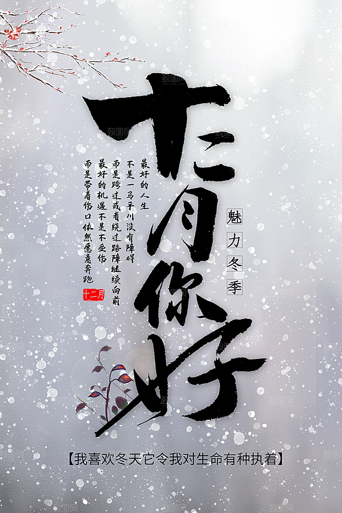 12月你好冬天冬季冬日签打卡励志海报