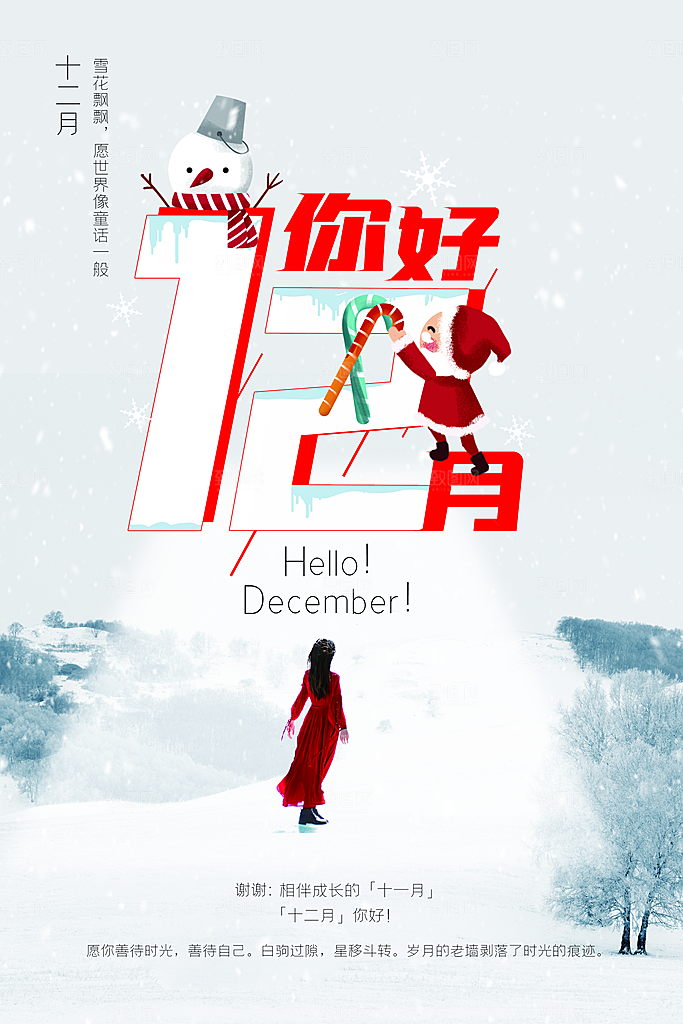 12月你好冬天冬季冬日签打卡励志海报