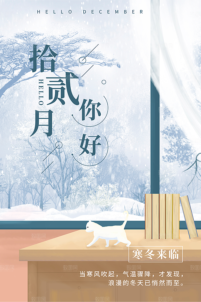 12月你好冬天冬季冬日签打卡励志海报