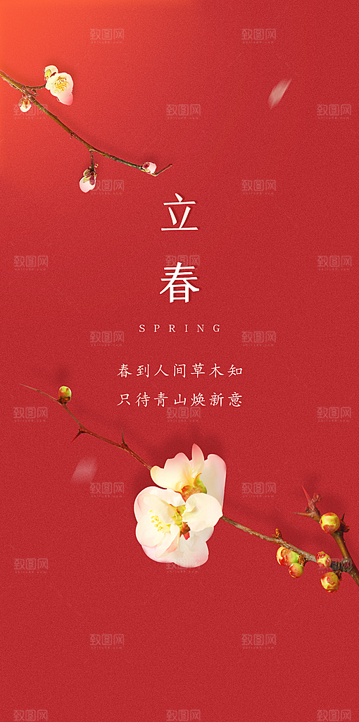 中国传统24节气立春简约手机海报