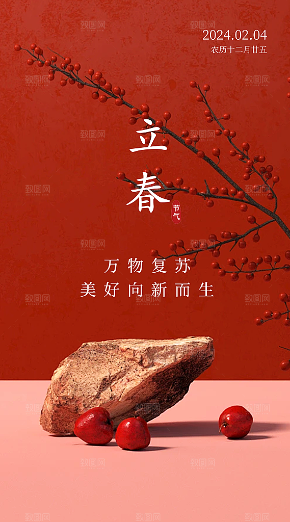 中国传统24节气立春简约手机海报