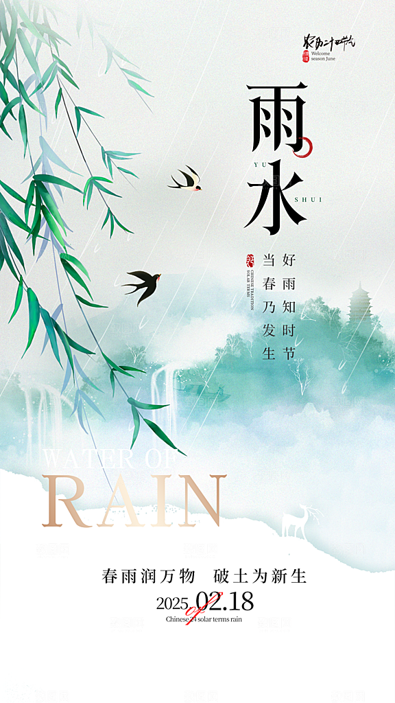 简约大气雨水节气海报