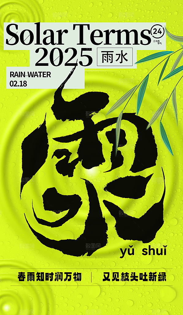 简约大气雨水节气海报