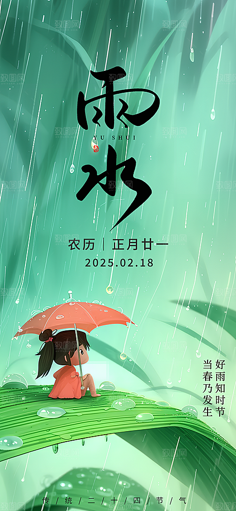 简约大气雨水节气海报