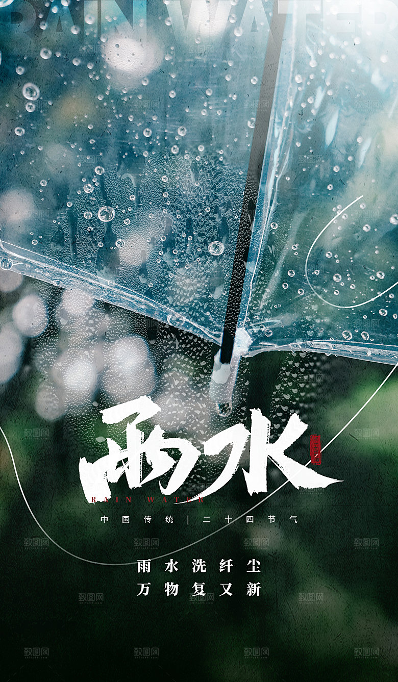 简约大气雨水节气海报