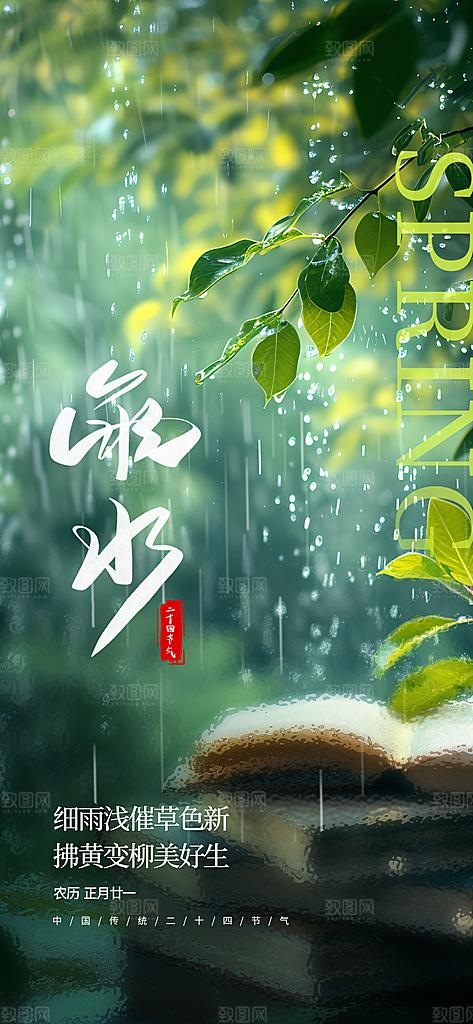 简约大气雨水节气海报