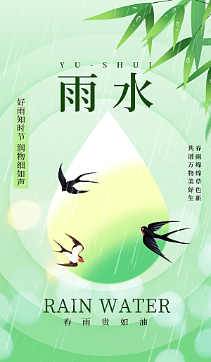 中国传统二十四节气雨水手机海报