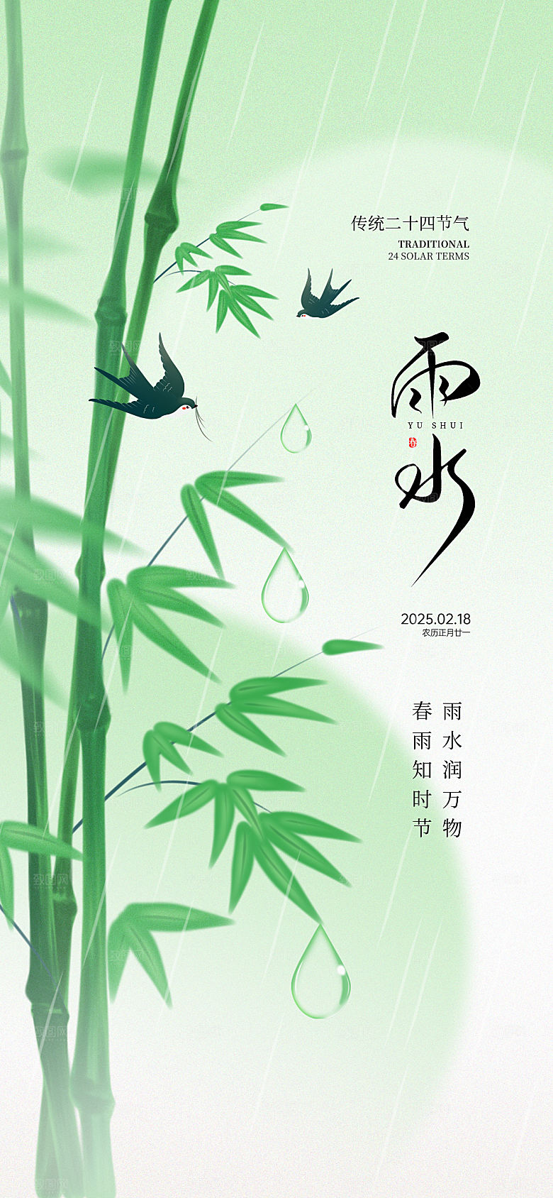 传统节气雨水海报模板