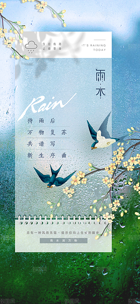 传统节气雨水海报模板