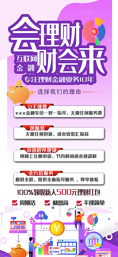 金融理财投资财富保险手机营销长图海报