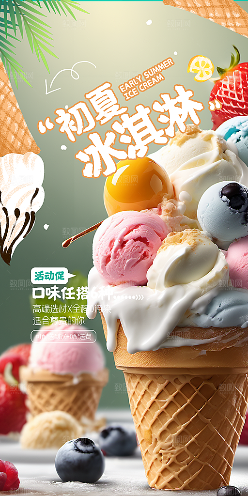 美味美食冰淇淋雪糕促销活动海报