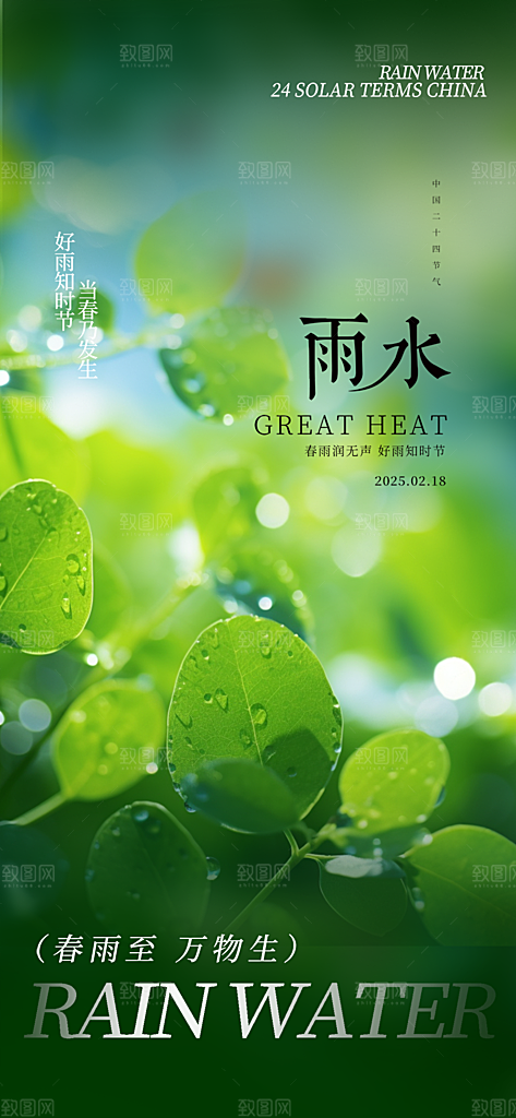 大气传统雨水二十四节气海报