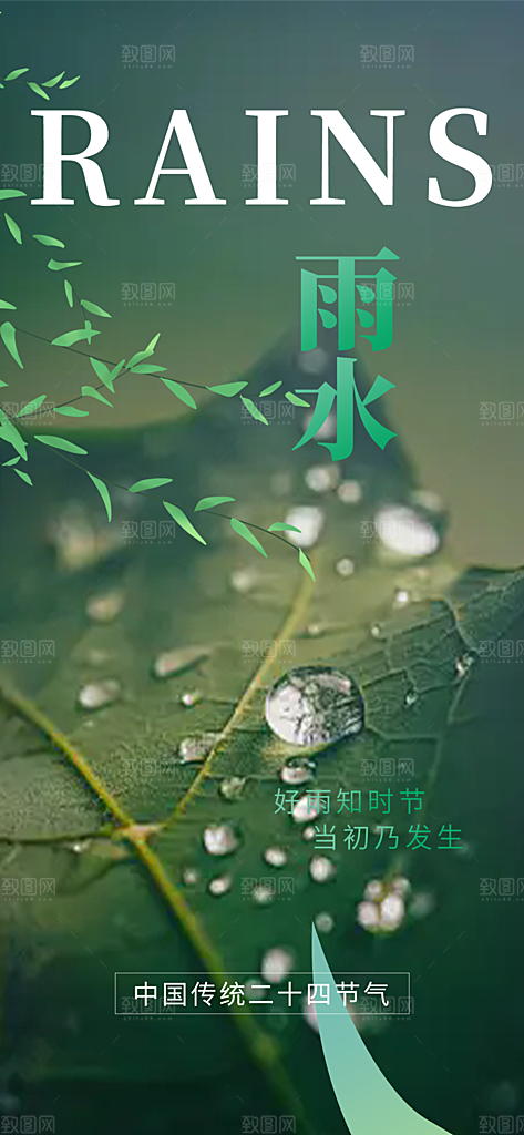 大气传统雨水二十四节气海报