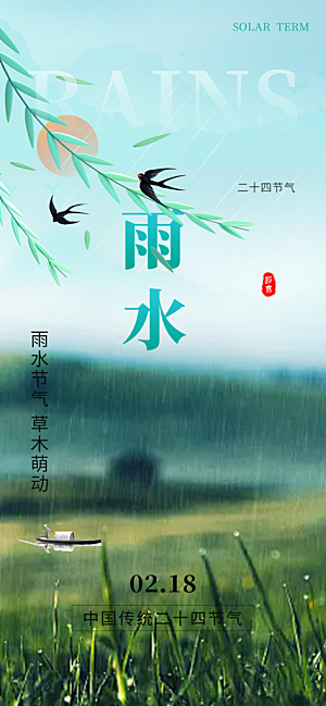 大气传统雨水二十四节气海报