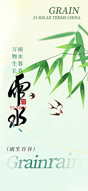 大气传统雨水二十四节气海报