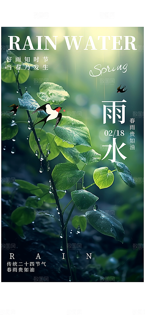 节气雨水二十四节气海报