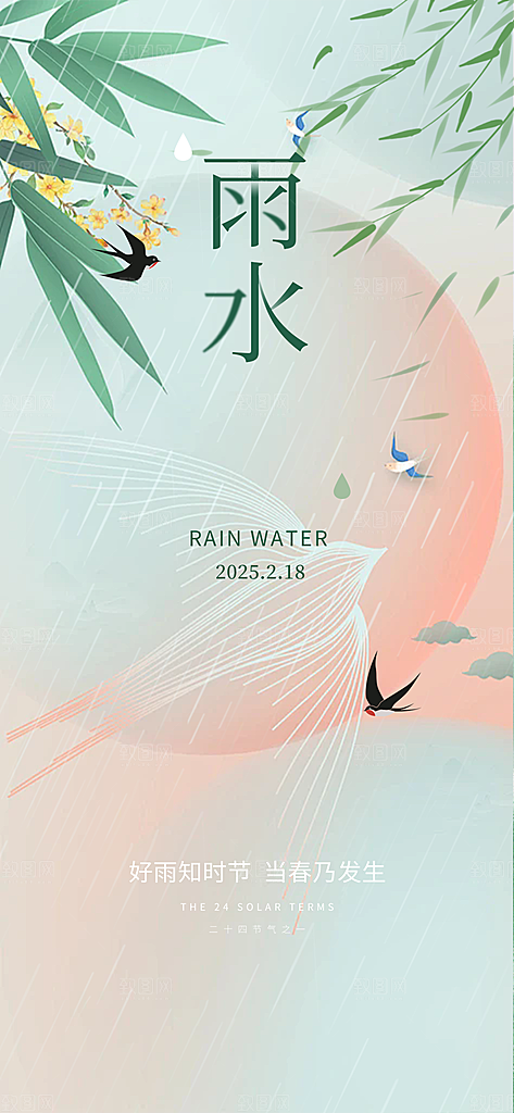 大气传统雨水二十四节气海报