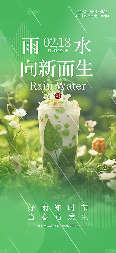 大气传统雨水二十四节气海报