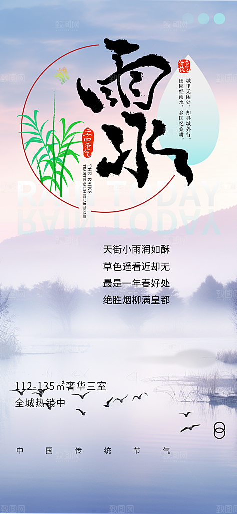 传统雨水二十四节气海报