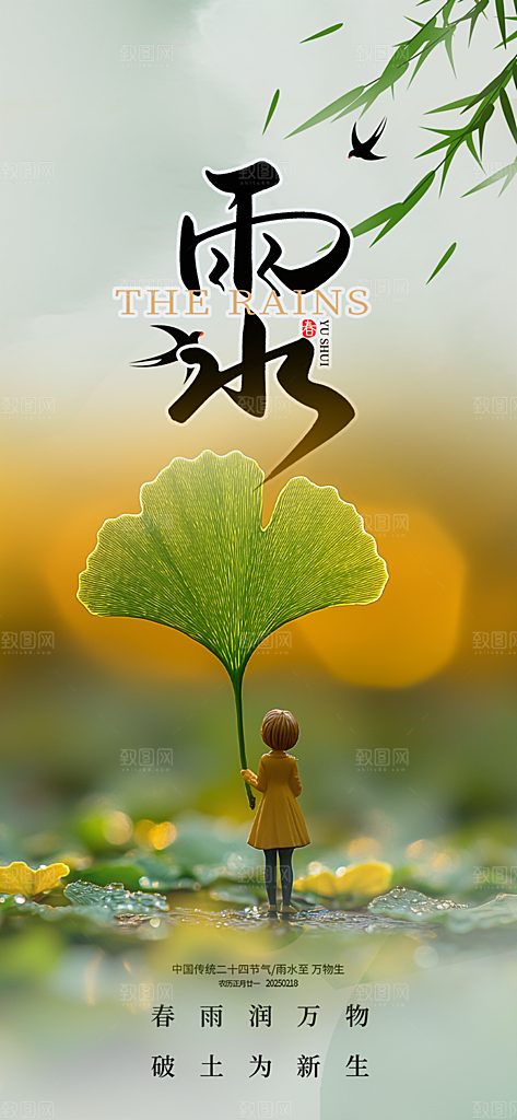 大气传统雨水二十四节气海报