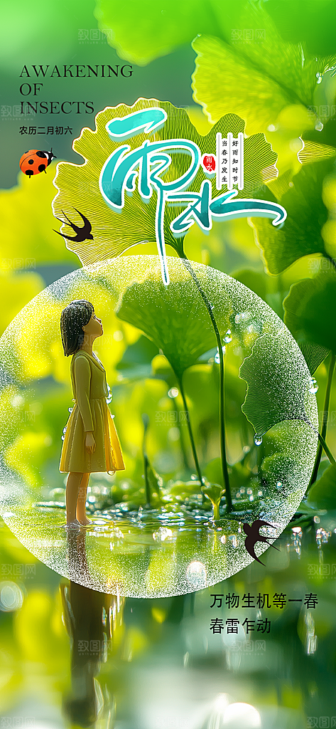 大气传统雨水二十四节气海报
