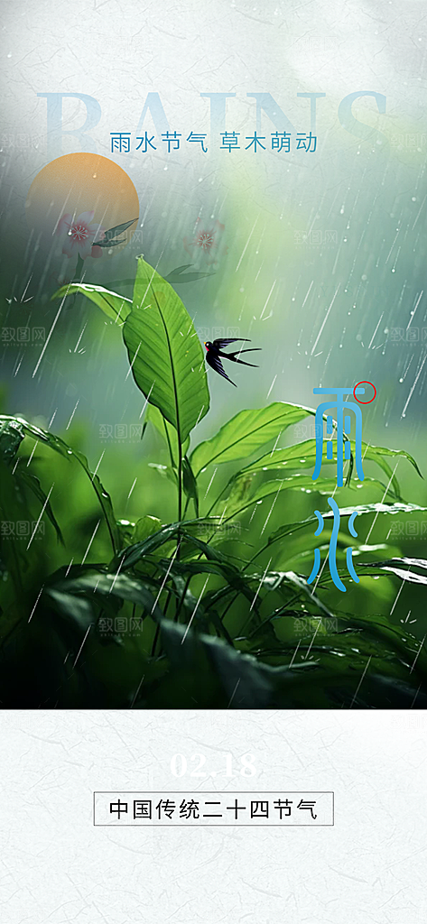 传统雨水二十四节气海报