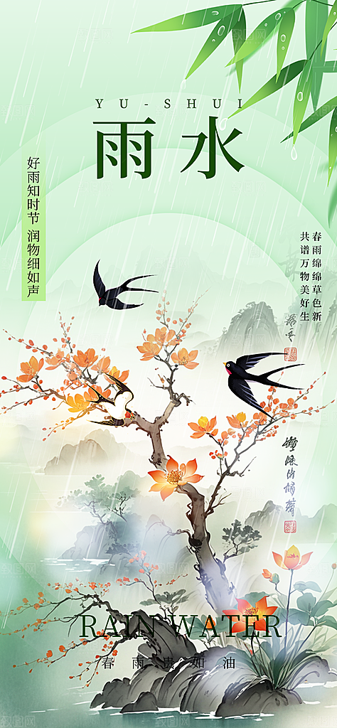 大气传统雨水二十四节气海报