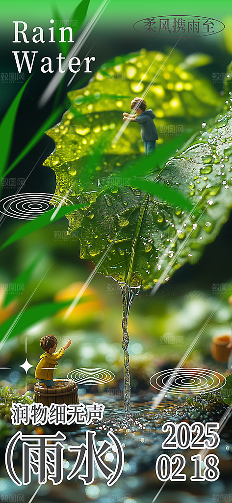 大气传统雨水二十四节气海报