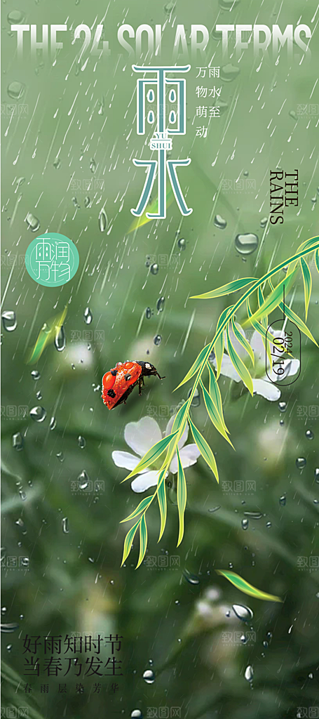 大气传统雨水二十四节气海报