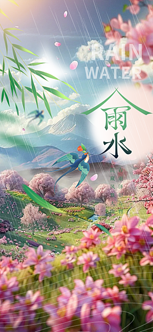 大气传统雨水二十四节气海报