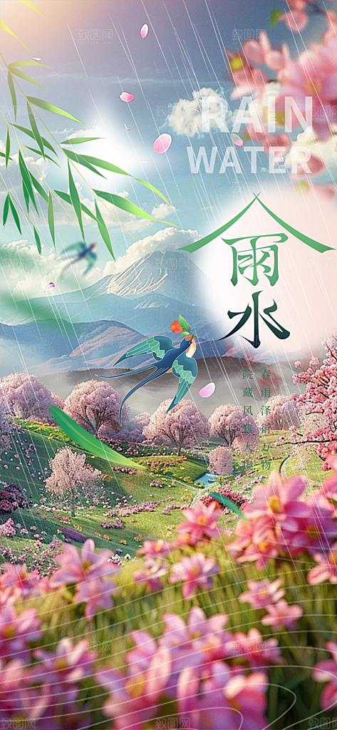 大气传统雨水二十四节气海报