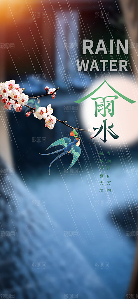 雨水二十四节气海报