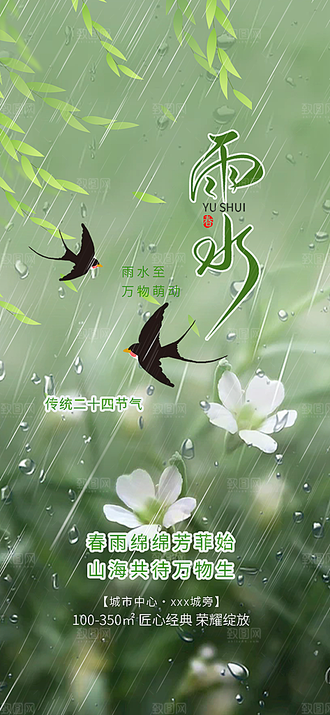 大气传统雨水二十四节气海报