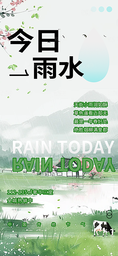 大气传统雨水二十四节气海报