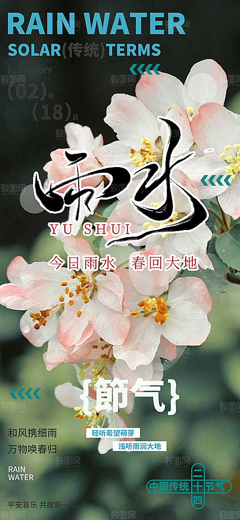 大气传统雨水二十四节气海报