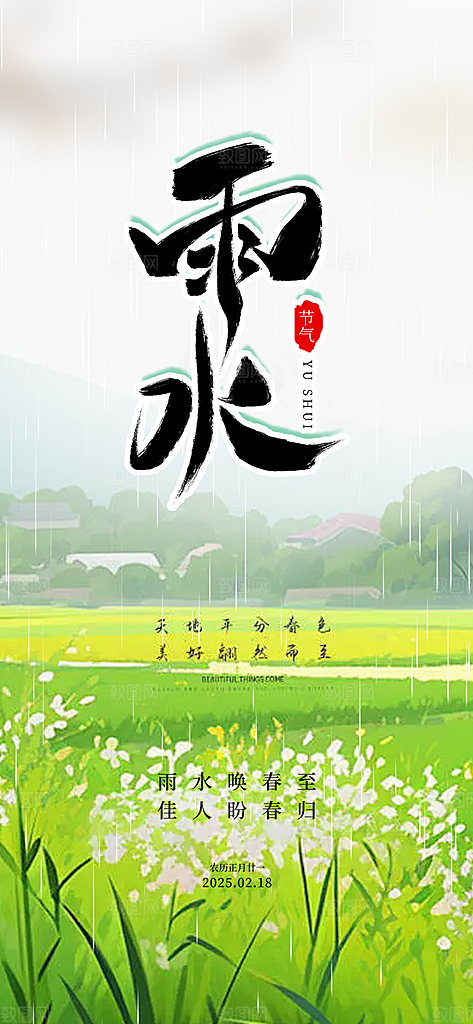 大气传统雨水二十四节气海报