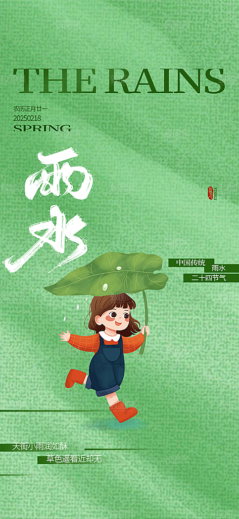 大气传统二十四节气雨水海报