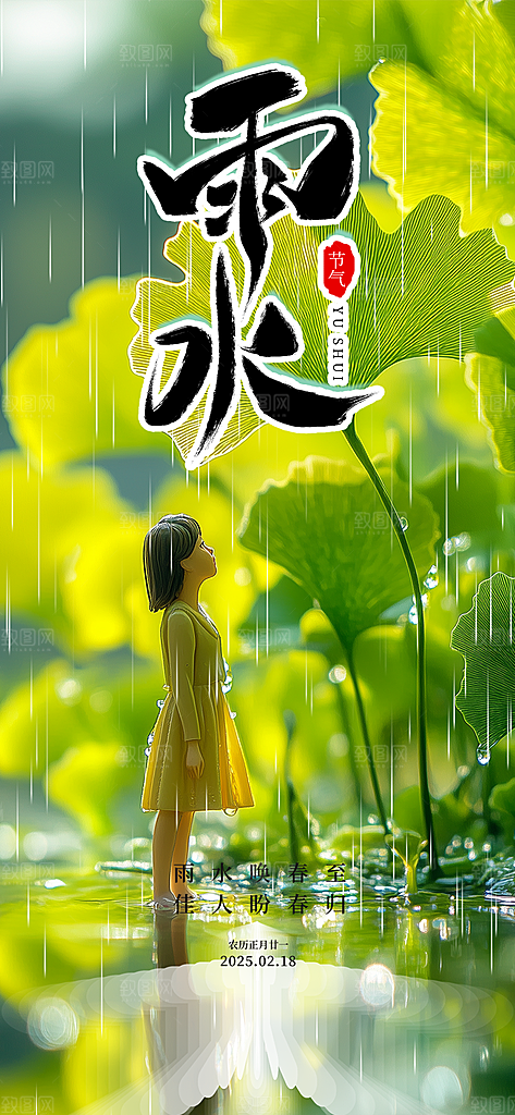 大气传统二十四节气雨水海报