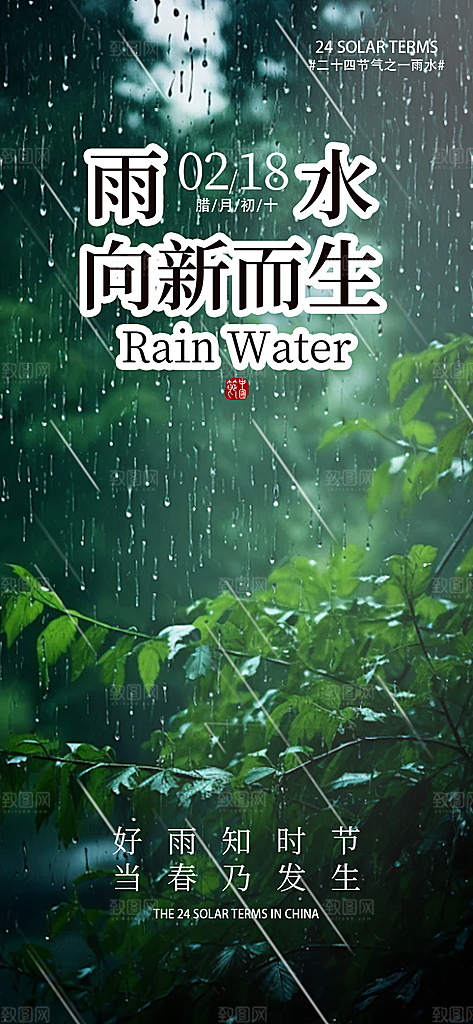 大气传统二十四节气雨水海报