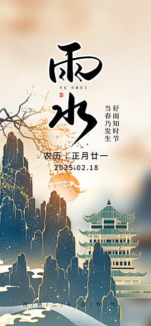 二十四节气雨水海报