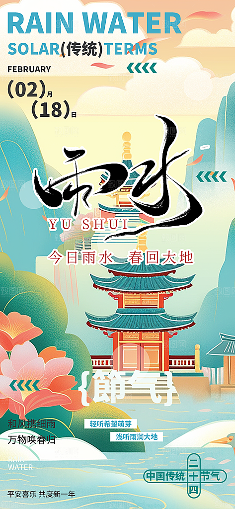 二十四节气雨水海报