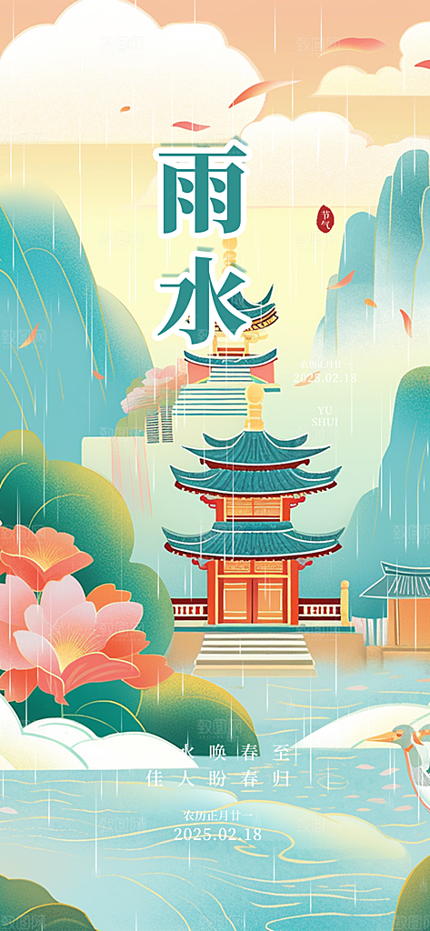 二十四节气雨水海报