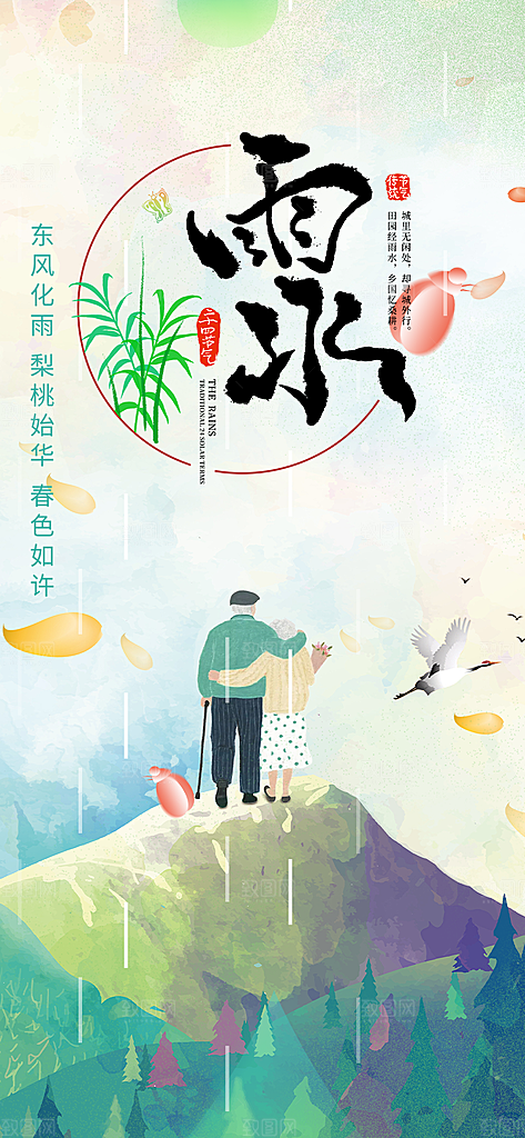 大气传统二十四节气雨水海报