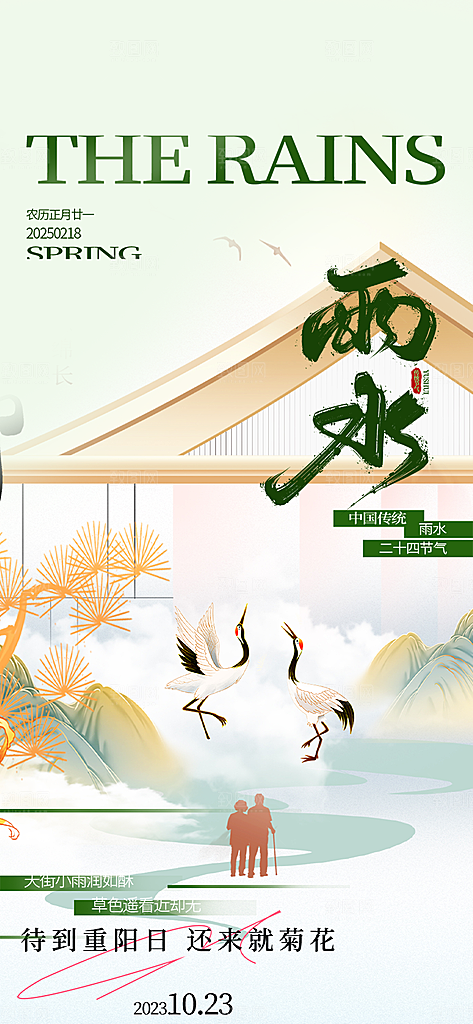 大气传统二十四节气雨水海报