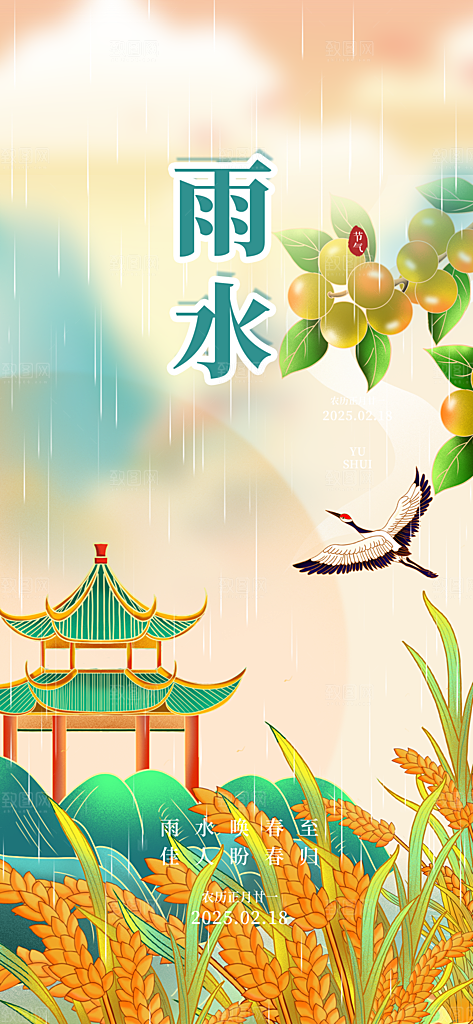 大气传统二十四节气雨水海报